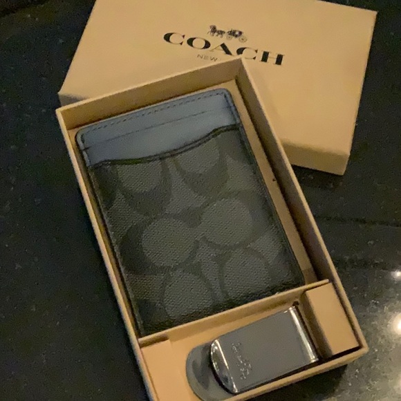 Coach Boxed Card Case and Clip Set Denim Charcoal - Picture 3 of 5